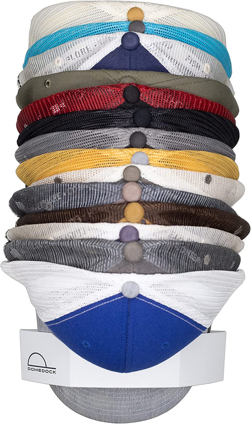 The ORIGINAL DomeDock! American, patented, Wall Mount Hat Rack 25 Ball Cap Storage. Compact Hat Organization System. Made and Shipped in USA. (Single, White)