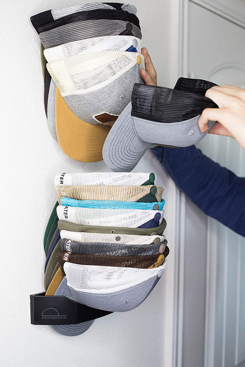 The ORIGINAL DomeDock! American, patented, Wall Mount Hat Rack 25 Ball Cap Storage. Compact Hat Organization System. Made and Shipped in USA. (Single, White)