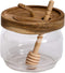 Dstuff Honey Jar Pot Glass Holder Dispenser with Wooden Dipper and Acacia Lid Cover for Home Kitchen, Clear, 9 Ounces, Honey Container for Storage