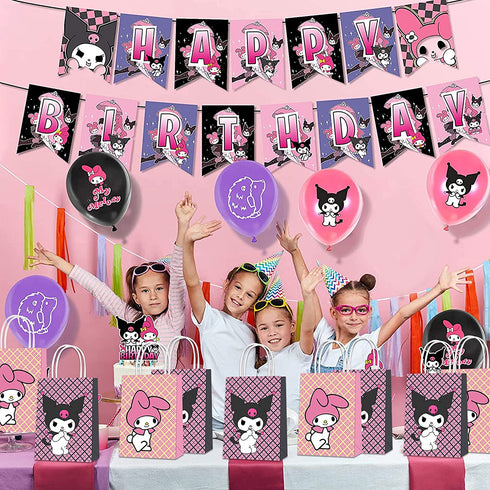 UINE 16 Pack Kuromi and My Melody Party Bags paper bags, Kuromi Bags for Kids Birthday,Candy Treat Bags for Boys Girls Kuromi Birthday Party Supplies