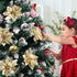 jojofuny 12Pcs Christmas Glitter Poinsettia Flowers, Christmas Tree Flower Decorations Artificial Flowers with Stems and Clips for Wedding Party Wreath (Golden)