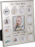 Malden International Designs My First Years Beaded Two Tone Silver Metal Picture Frame, 3 Option, 1-3.5x4 & 12-1x1, Silver