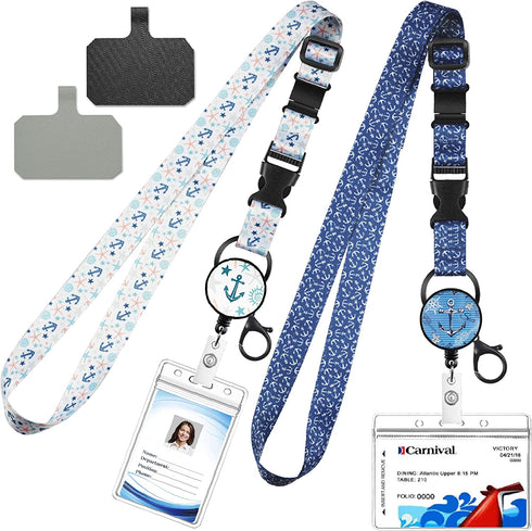 Cruise Lanyards, 2 Pack Adjustable Lanyard with Retractable Badge Key Reel, Phone Tether Tab and Waterproof ID Badge Holder for All Cruises Key Cards (Style B)