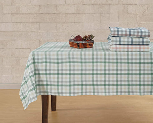 Casa De Lan Dark Pink-Blue-Grey 100% Ring Spun Cotton Multicolour Checks Tablecloth Mitered Stitched | for Kitchen Dining | Decoration | Parties | Weddings | (Rectangle, 60"X104")