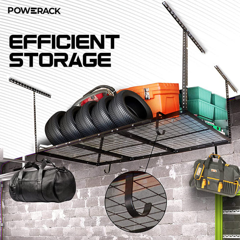 POWERACK Garage Hooks for Ceiling | 4 Pack Alloy Steel Bicycle Hooks | Flat Garage Rack Hooks | Easy to Install Bike Hangers for Garage Ceiling - Black Powder Finish| Each Bike Hook Supports 50 lbs