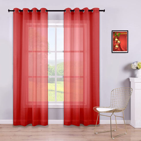 Red Curtains 96 Inches Long for Living Room Set of 2 Panels Grommet Window Voile Semi Transparent Red Sheer Curtains Drapes for Bedroom 52x96 Inch Length