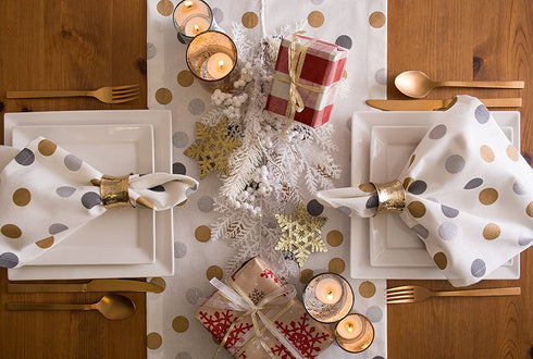 DII Metallic Holiday Collection Tabletop Kitchen Linens, Tablecloth, 14x108, Sparkly Confetti