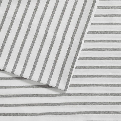 Madison Park Essentials Chambray Printed ultra soft 4 piece sheet set, Grey Stripe, Queen