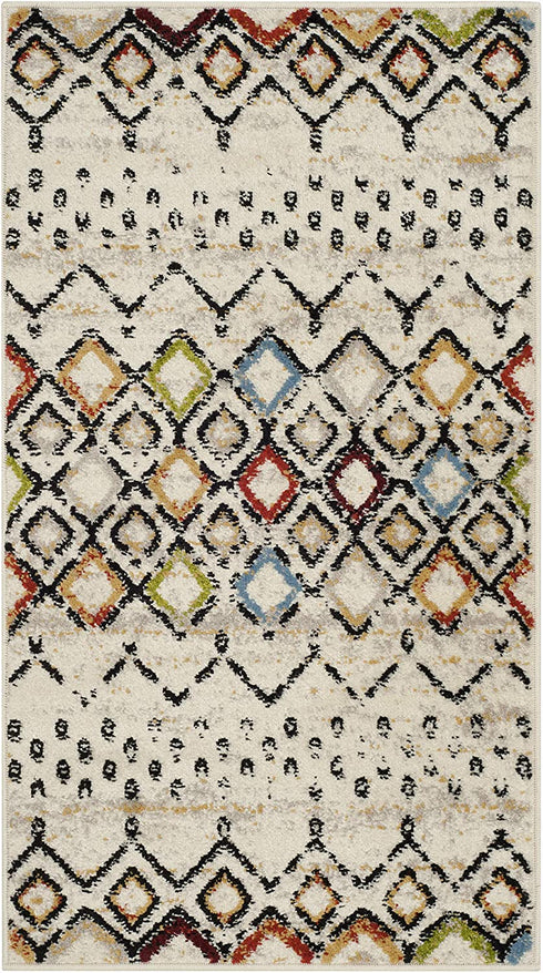 SAFAVIEH Amsterdam Collection AMS108K Moroccan Boho Non-Shedding Living Room Bedroom Accent Rug, 2'3" x 4', Ivory / Multi