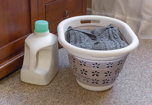 Camco White/Taupe Collapsible Utility/Laundry Basket Perfect for Homes, Boats, and RVs Easy Grip Carrying Handles - Foldable for Compact Storage,small - 51951