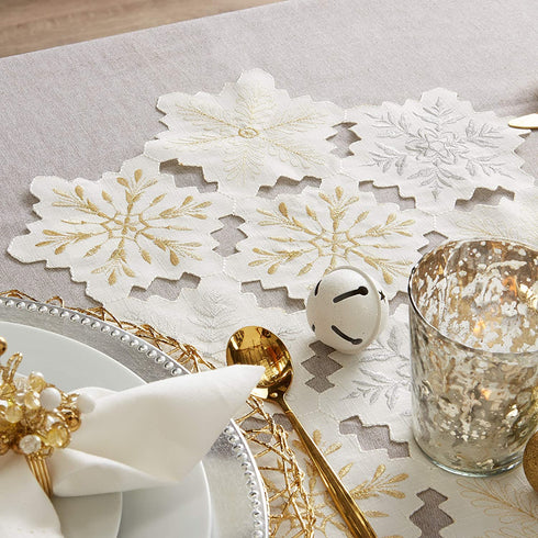 DII Embroidered Christmas Tabletop Collection, Table Runner, 14x54, Snowflake