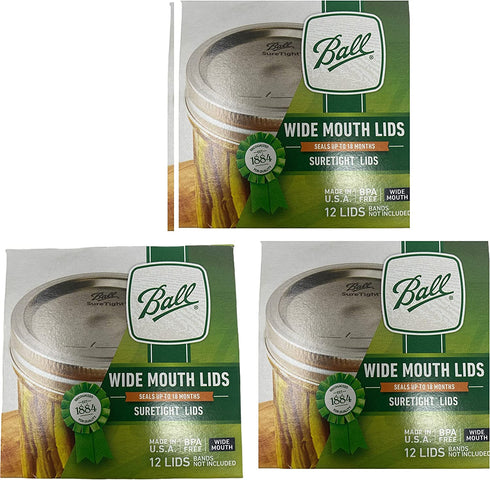Ball Wide Mouth Lids 3 Dozen or a Total of 36 Canning Preserving Wide Lids, Lids Only No Bands or Rings With this Offer