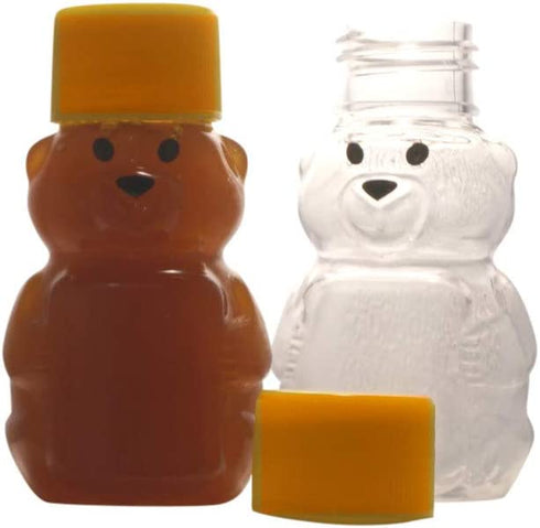 wolfmoon botanicals WM (Set of 24) 2 oz (1.5 fl.oz.) Mini Honey Bear Plastic Bottles w/Dark Yellow Top and Liner. Refillable,