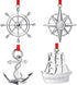 4 Pieces Silver Christmas Tree Ornament Nautical Navy Christmas Ornament Boat Helm and Anchor Christmas Decor with Red Rope and Christmas Bags