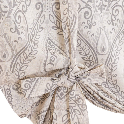 jinchan Tie Up Shade Curtains for Kitchen Living Room Damask Printed Paisley Rod Pocket Drapes Multicolor Medallion Flax Window Curtain 1 Panel 54 inches Long Grey on Beige