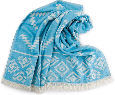 Cozy Maya | 100% Cotton Original Turkish Beach Towel (35" x 67") - Pre-Washed Peshtemal, Pool, Gym, Spa, Hammam, Bath Towel, Eco-Friendly (Blue)