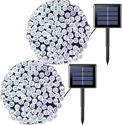 JMEXSUSS 2 Pack Upgraded Solar String Lights 200LED 75.5ft Solar Christmas Lights Outdoor Waterproof 8 Modes White Solar Lights for Christmas, Gardens, Wedding, Party, Tree, Outdoors Decorations