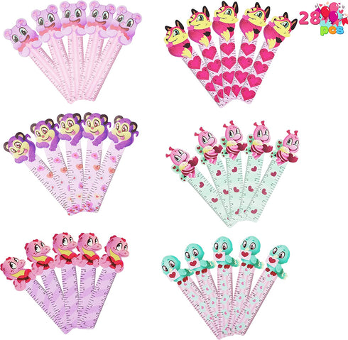 168 Pcs Valentine Stationery Set with Drawstring Treat Bags for Kids Party, Classroom Exchange Prizes, includes Notebooks, Rulers, Erasers, and Pencil
