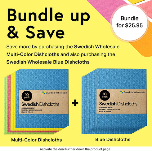 Swedish Wholesale Swedish Dish Cloths - 10 Pack Reusable, Absorbent Hand Towels for Kitchen, Counters & Washing Dishes - Cellulose Sponge Cloth - Eco Friendly Gifts - Assorted