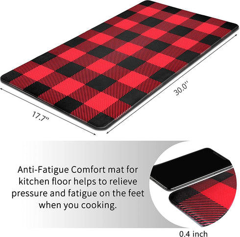 EARTHALL Kitchen Mat Cushioned Anti-Fatigue Floor Mat, 17.7"x59", Waterproof Non-Slip Red Buffalo Plaid Kitchen Rug Runner Ergonomic Comfort Standing Mat for Kitchen, Home, Office, Sink, Laundry, Desk