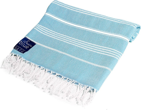 Karia Blue - Turkish Beach Towel (38 x 66) - 100% Cotton - Easy Dry Bath Towels - Authentic Turkish Towels - Vibrant Colors - Highly Absorbent - Extra Soft Touch - Prewashed€¦ (Troioan Blue)