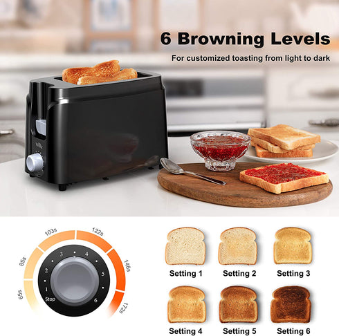 Willz Extra Wide Slot Toaster with Shade Selector, Auto Shut-off and Cancel Functions, Hinged Crumb Tray, 2-Slice, Black