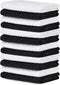 Kitchen Towels 100% Cotton - Machine Washable - Extra Soft 12x12 Black and White Dobby Weave Dish Towels, Tea Towels, Bar Towels - 12 Pack