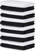 Kitchen Towels 100% Cotton - Machine Washable - Extra Soft 12x12 Black and White Dobby Weave Dish Towels, Tea Towels, Bar Towels - 12 Pack