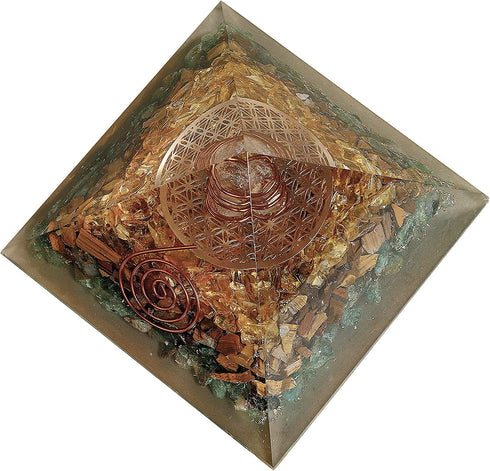 Opulent Crystals - Attract Abundance ORGONITE Pyramid - Green Aventurine - Tigers Eye - Citrine- Clear Quartz Energy Point Reiki Charged Crown Chakra Healing Meditation