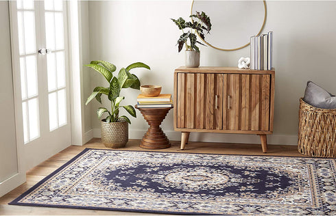 Home Dynamix Premium Sakarya Traditional Medallion Border Area Rug, Navy Blue, 3'7"x5'2" Rectangle