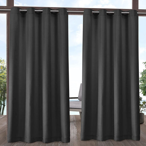 Exclusive Home Indoor/Outdoor Solid Cabana Grommet Top Curtain Panel, Charcoal, 54x84, 2 Piece
