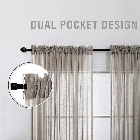 Taupe Curtains 84 Inches Long for Living Room 2 Panels Rod Pocket Linen Look Weave Textured Window Drape Light Filtering Curtain Semi Sheer for Bedroom Dining Rustic Farmhouse Style 52x84 Length Brown