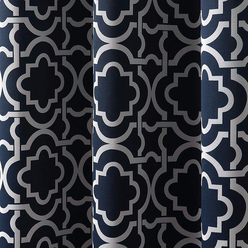 Sun Zero Barnett Trellis Blackout Grommet Curtain Panel, 40 in x 63, Navy Blue
