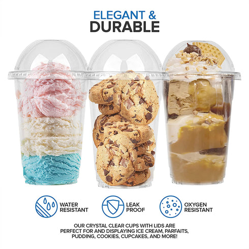 Stock Your Home 16 Oz Plastic Cups With Dome Lids (50 Count) -Parfait Cups With Lids - Disposable And Leak-Proof -Clear Cups With Dome Lids For Snacks, Food Sampling, Bakeries, Cupcakes, Ice Cream