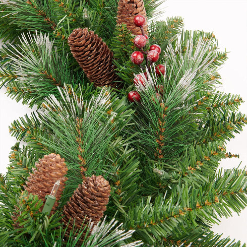 Amaoasis 9 Feet Pre-Lit Christmas Garland, Mixed Pine Decorated with Frosted Berries, Pinecones, 70 Lights Plug in, for Mantle Staircase Indoor and Outdoor