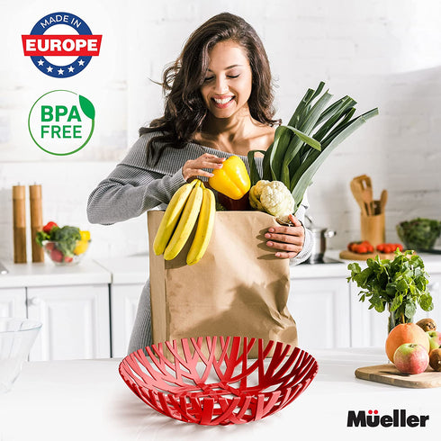 Mueller Fruit Basket, Decorative Fruit Bowl, Fruit and Vegetables Holder for Counters, Kitchen, Countertop, Home Decor, European Made, Red