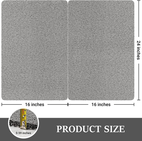 LuxStep Shower Mat Bathtub Mat,24x16 inch, Non-Slip Bath Mat with Drain, Quick Drying PVC Loofah Bathmat for Tub,Shower,Bathroom (24"x16"+24"x16",Grey)