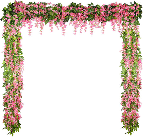 4 Pieces 26 Feet in Total Artificial Wisteria Garland Silk Wisteria Vine Artificial Wisteria Vine Fake Wisteria Garland Hanging Arch Flower for Wedding Home Garden Party Outdoor Decor (Pink)