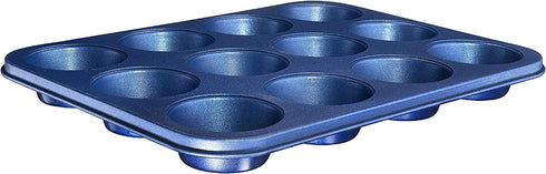 Granitestone 12 Cup Muffin Pan, Cupcake Pan Nonstick Blue Bakeware for Standard Size Muffins, 12 Cup Muffin Tin with Even Heat & Non-Warp Technology, Ultra Nonstick Mineral Coating, Dishwasher Safe