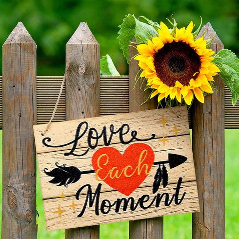 Jetec 2 Pieces Wood Hanging Sign Follow Your Heart Love Each Moment Wall Hanging Wooden Decoration Sign Love Plaque for Valentine's Day Wedding Living Room Dining Room Bedroom, 10 x 7 inch