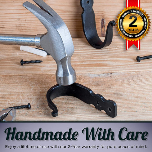 Decorative Wall Mounted Basic Hooks Wrought Iron Hooks For Kitchen And Bathroom, Rustic, Handmade Antique Farmhouse Decorative Hooks For Hanging Robe, Towels, Coats, Bags and cloths - Set of 3 (Black)