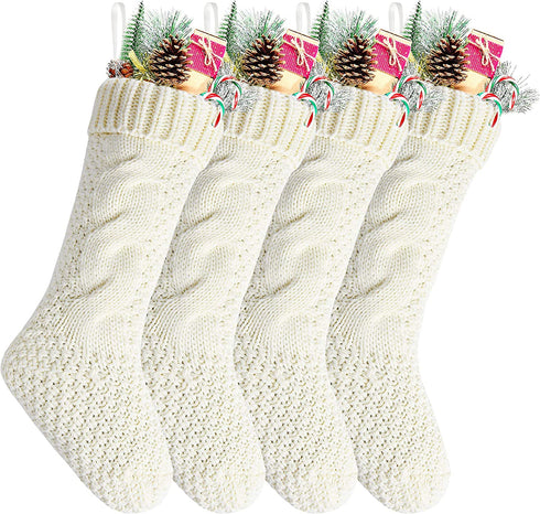 Kunyida Pack 4,18" Unique Ivory White Knit Christmas Stockings