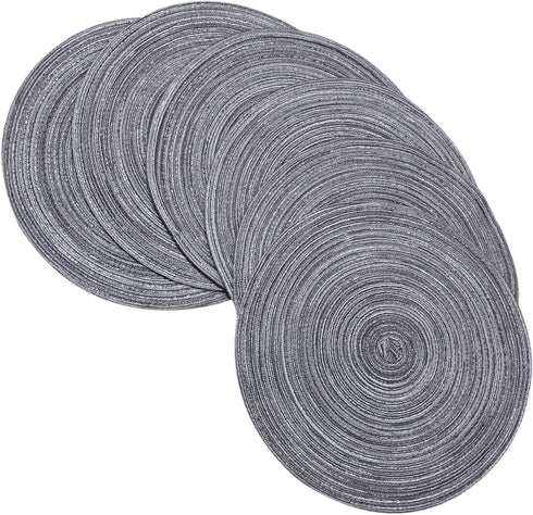 Round Braided/Woven Placemats, Indoor/Outdoor Placemat/Charger, Kitchen Mat for Dinning Table Washable Set of 6 Dark Grey