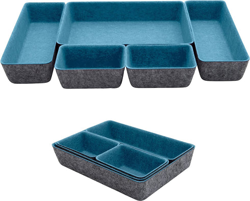 Teeo Felt Drawer Organizer Container Caddy Jewelry Tray Makeup Storage Organizers Home Office Desk Cosmetic Bins Dividers Box Compartment Nursery Bedroom Closet Organization, Pack of 5, Turquoise