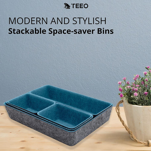 Teeo Felt Drawer Organizer Container Caddy Jewelry Tray Makeup Storage Organizers Home Office Desk Cosmetic Bins Dividers Box Compartment Nursery Bedroom Closet Organization, Pack of 5, Turquoise