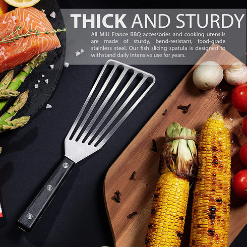 Heat Resistant Fish Spatula - 11-inch Stainless Steel Metal Spatula for Non-Stick Pan - Premium Spatulas for Cooking Fish, Meat, Eggs - BBQ Slotted Turner with ABS Solid Handle - Burger Flipper