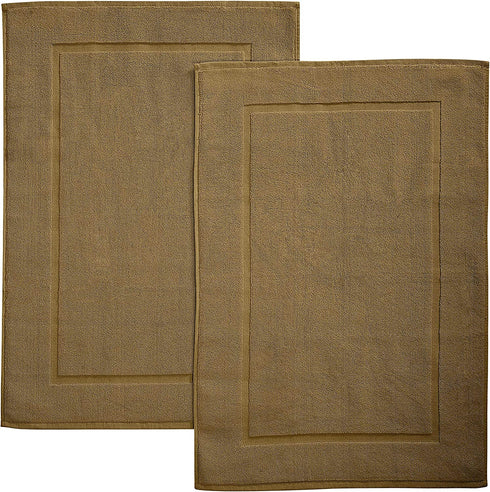 Bliss Casa Cotton Banded Bath Mat (2 Pack) 20 x 32 Inch 1000 GSM Genuine Ring Spun Cotton Highly Absorbent Bath Mat Set Washable Bathroom Floor Towel (Beige)