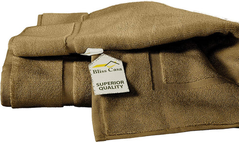 Bliss Casa Cotton Banded Bath Mat (2 Pack) 20 x 32 Inch 1000 GSM Genuine Ring Spun Cotton Highly Absorbent Bath Mat Set Washable Bathroom Floor Towel (Beige)