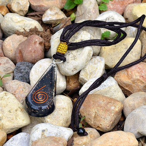Emotional Body Purification Black Tourmaline Orgone Crystal Tear Drop Pendant for Strengthen Immune System - Heart - Self Confidence - Positivity