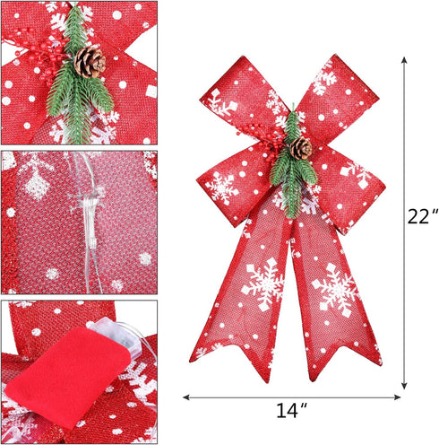 DIAGTREE 22 inch Christmas Tree Bow LED Ribbon Bows Christmas Tree Ornaments Tree Topper Christmas Decoration for Home Christmas Tree Wreaths Decoration (Snowflake)
